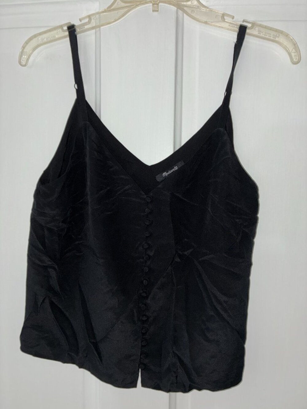 Madewell Silk Button-Down Cami Black Size 4 V-Neck Adjustable Strap Tank